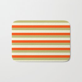 [ Thumbnail: Beige, Red, and Dark Khaki Colored Stripes/Lines Pattern Bath Mat ]