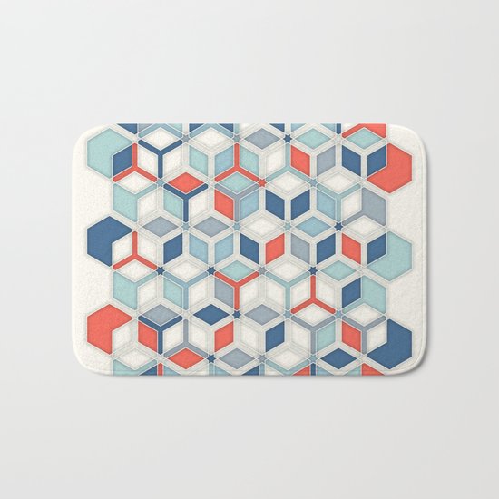 Soft Red, White & Blue Hexagon Pattern Play Bath Mat