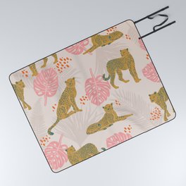 Pink Palm Tropical Cheetah Pattern Picnic Blanket