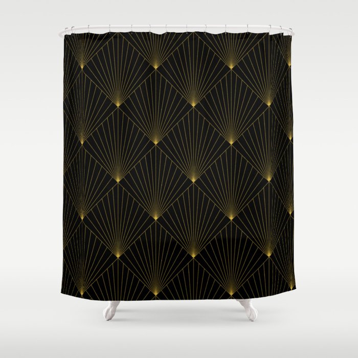 Black Gold Art Deco Geometric Pattern Shower Curtain