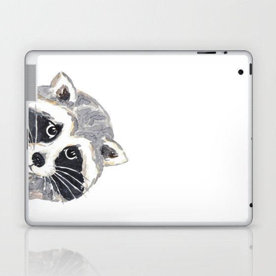 Raccoon peeking Painting Wall Poster Watercolor Laptop & iPad Skin