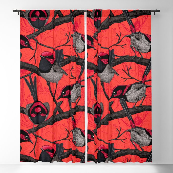 Fairy wrens on red Blackout Curtain