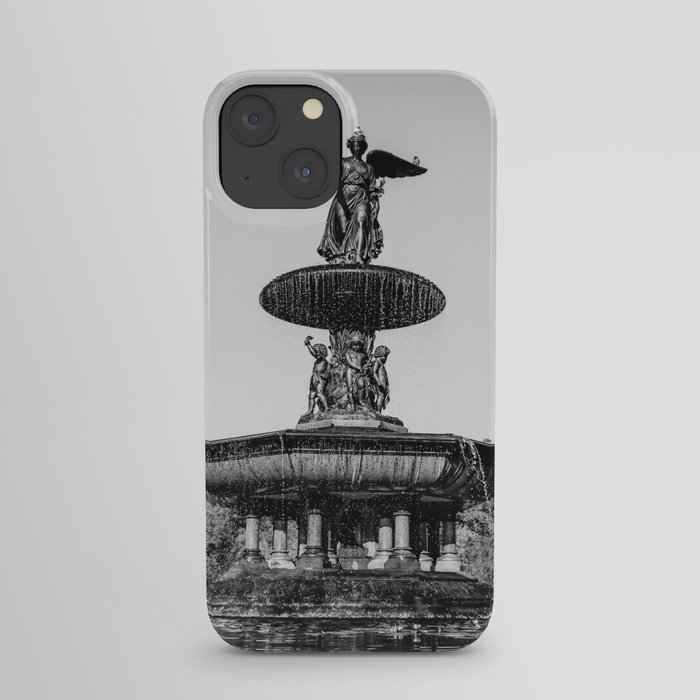 New York City Bethesda Fountain in Central Park black and white iPhone Case