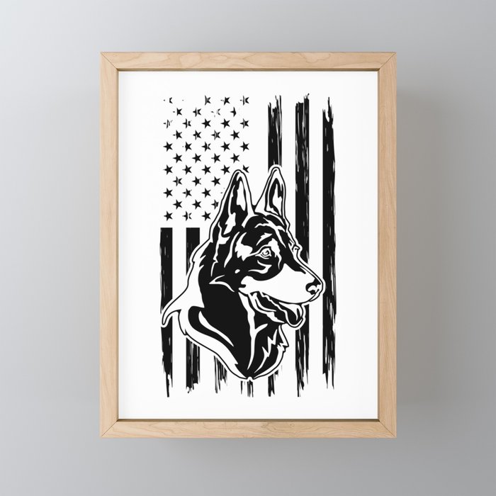 German Shepherd Dog American Flag Framed Mini Art Print