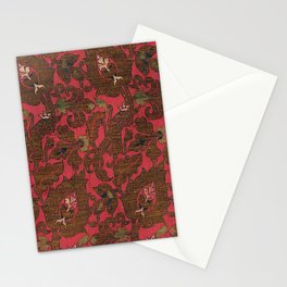 Antique Spanish Red Floral Silk and Satin Weave Stationery Card