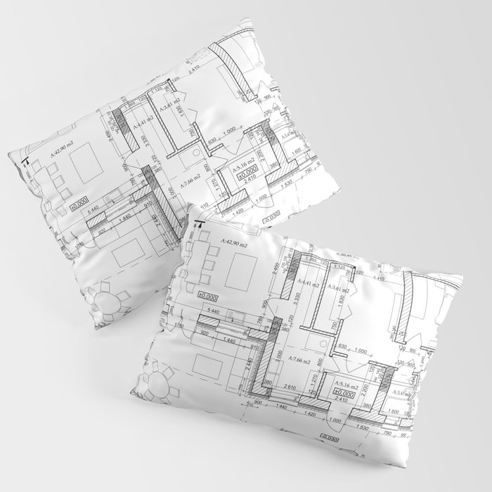 Detailed architectural private house floor plan, apartment layout, blueprint. Vector illustration Pillow Sham
