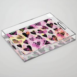 Colorful Heart Doddled Valentines Day Anniversary Pattern Acrylic Tray