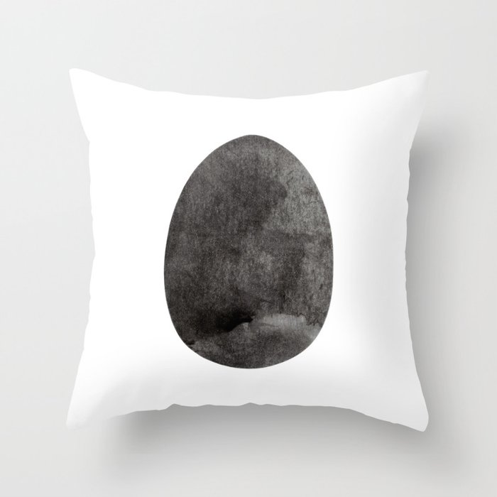 Flat Easter egg symbol. Cooking and food sign. Bird eggshell logo. Monochrome black-white watercolor isolated on white. Design for background, cover and packaging, Easter and food illustration, greeting card. Throw Pillow