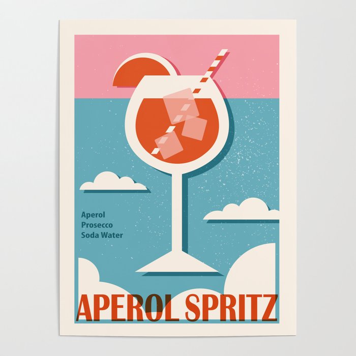 Aperol Spritz recipe, Cocktail, Retro 70s, Aesthetic art, Alcohol poster, Exhibition print, Mid century modern Poster