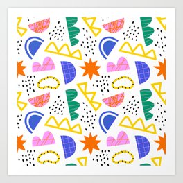 Abstract shape seamless pattern with colorful geometric doodles Art Print