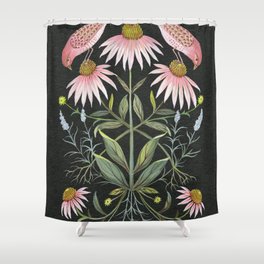 Echinacea and Finches Shower Curtain