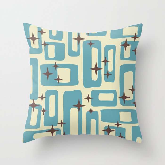 Retro Mid Century Modern Abstract Pattern 577 Blue Brown Throw Pillow