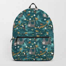 Sloth Hanging in a Teal Forest Backpack