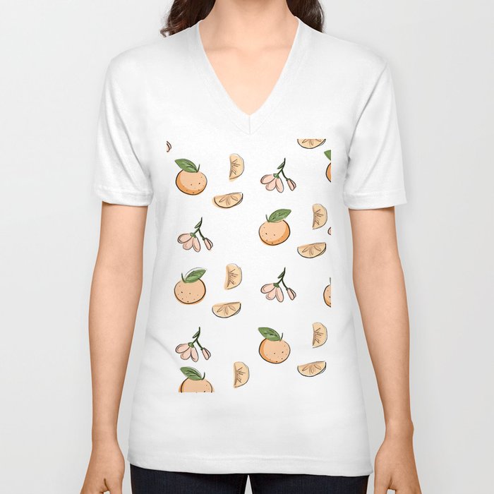 Citrus Pattern V Neck T Shirt