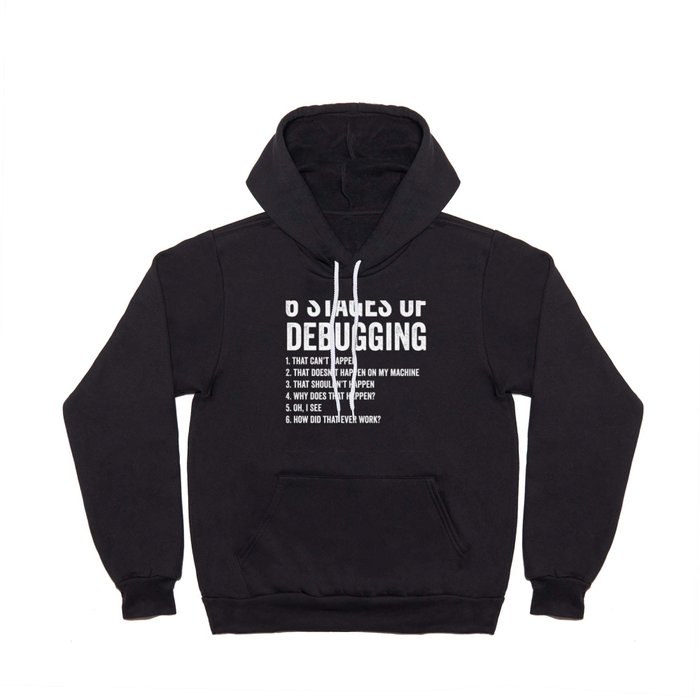 Funny 6 Stages Of Debugging Coding Hoody