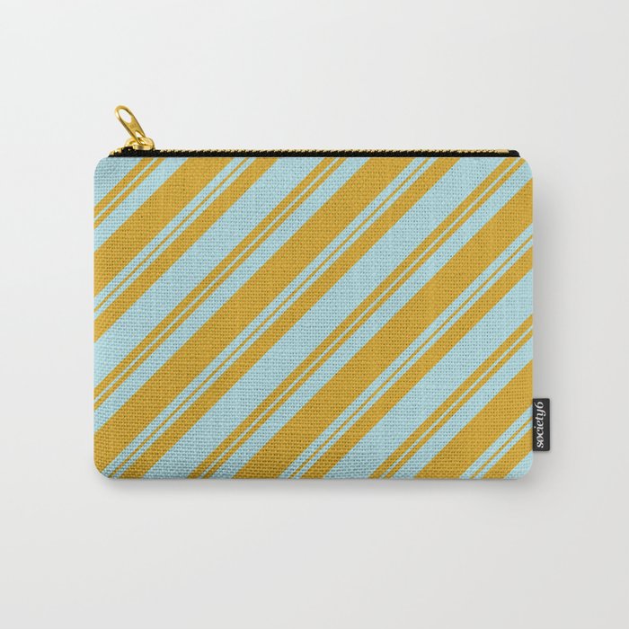 Powder Blue and Goldenrod Colored Lined/Striped Pattern Carry-All Pouch