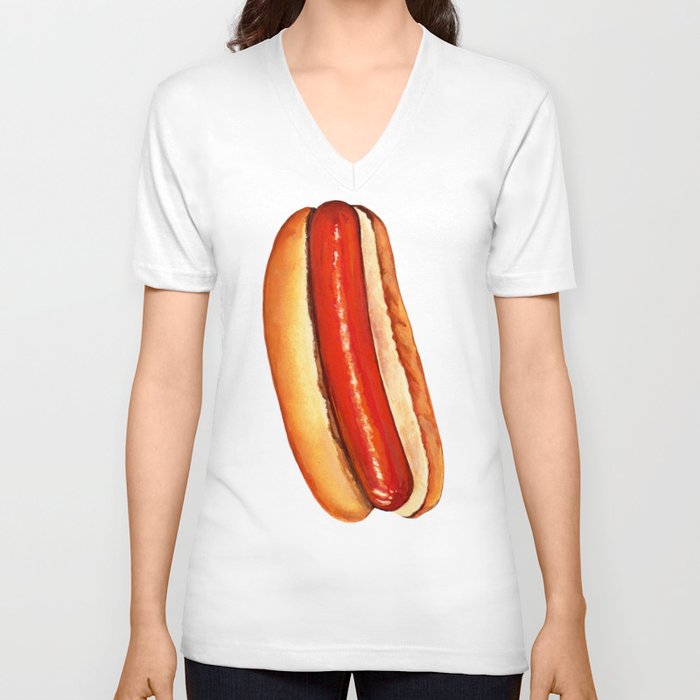 Hot Dog Pattern V Neck T Shirt