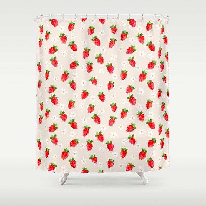 Strawberry Pattern- Cream Background Shower Curtain