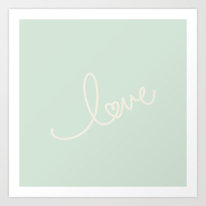 LOVE - Typography on mint green background Art Print