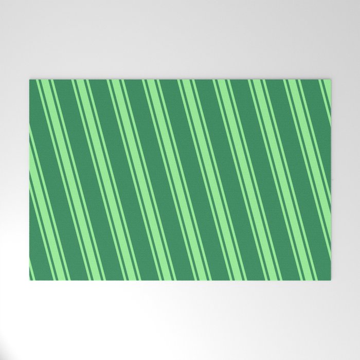 Sea Green & Green Colored Lined Pattern Welcome Mat