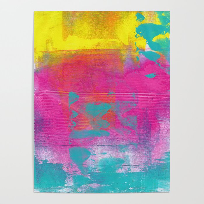 Neon Abstract Acrylic - Turquoise, Magenta & Yellow Poster