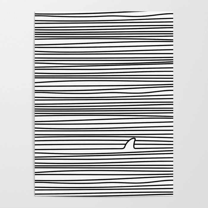 Minimal Line Drawing Simple Unique Shark Fin Gift Poster