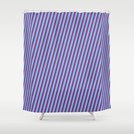 [ Thumbnail: Slate Blue, Violet, Cyan, and Red Colored Lines Pattern Shower Curtain ]