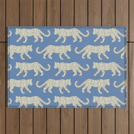 Kitty Parade - Mint on Denim Blue Outdoor Rug