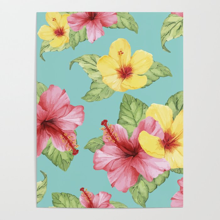 Tropical Hawaiian Hibiscus Floral Print Poster