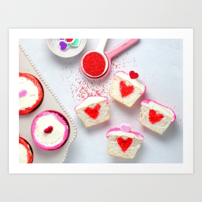 Pink Heart Dessert Cupcakes Art Print