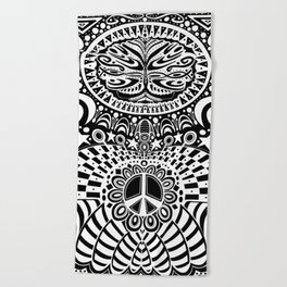 Doodle DIgital art Color Your Own Black and White Beach Towel