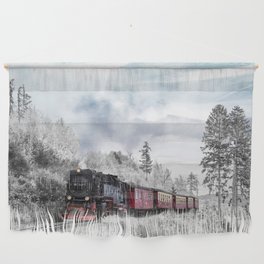 Vintage train,snow,winter art Wall Hanging