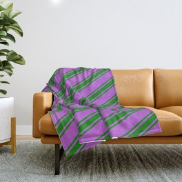 [ Thumbnail: Orchid and Green Colored Lined/Striped Pattern Throw Blanket ]