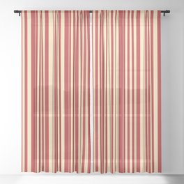 [ Thumbnail: Red & Beige Colored Stripes/Lines Pattern Sheer Curtain ]