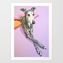 Pensive Greyhound Painting, Brindle Greyhound Dog Portrait Art Print