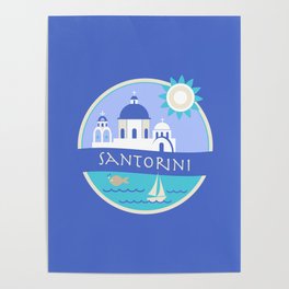 Santorini Greece Badge Poster