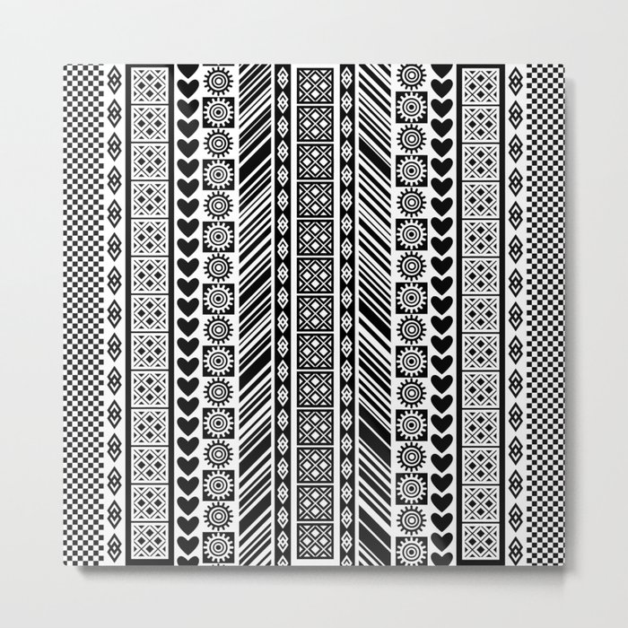 Black and White Adinkra Symbol African Print Pattern Metal Print