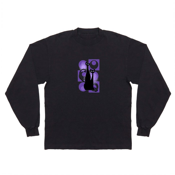 Purple Paradise Atomic Age Black Kitschy Cats Long Sleeve T Shirt