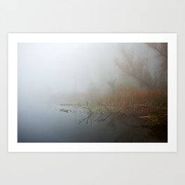 Mystical fog over the Zasavica River in Serbia Art Print