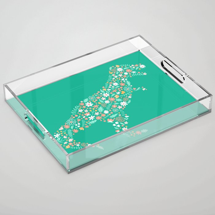 Floral T-Rex in Teal Acrylic Tray