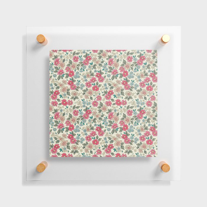 Vintage floral background. Floral pattern with small pastel color flowers on a light gray-green background. Seamless pattern. Ditsy style. Stock vintage illustration.  Floating Acrylic Print