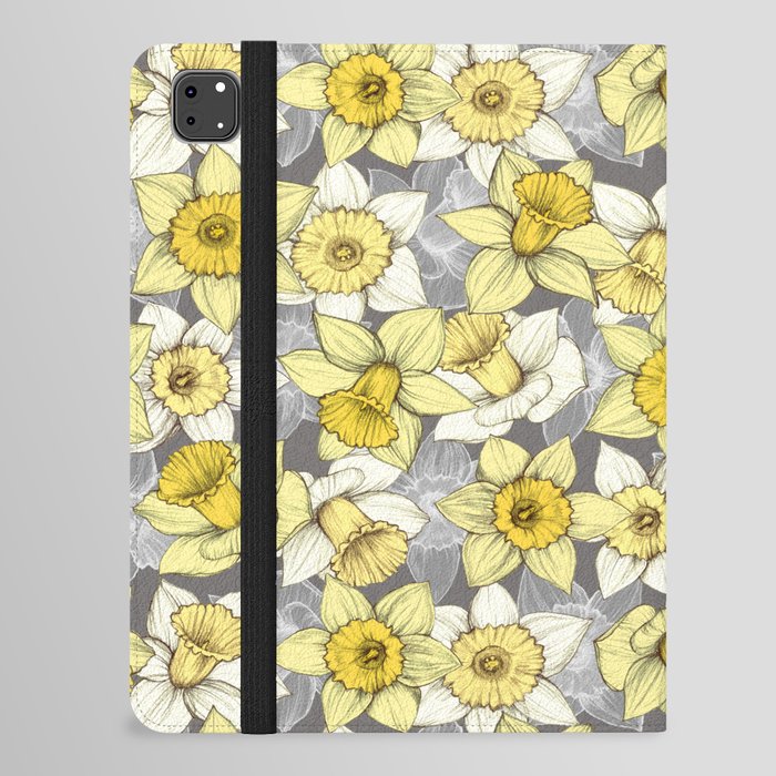 Daffodil Daze - yellow & grey daffodil illustration pattern iPad Folio Case