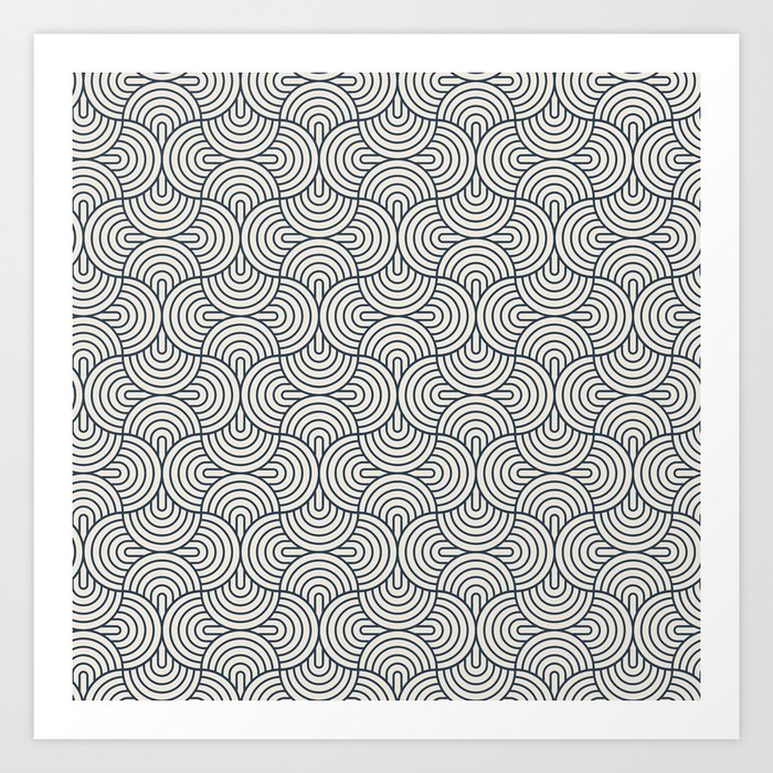 Geometric Ovals - Naval Blue Art Print