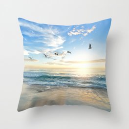 Ocean Beach Waves Sunset Photo Throw Pillow