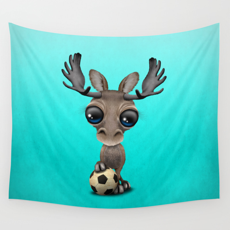 Cute Baby Moose With Football Soccer Ball Wall Tapestry By Jeffbartels Society6