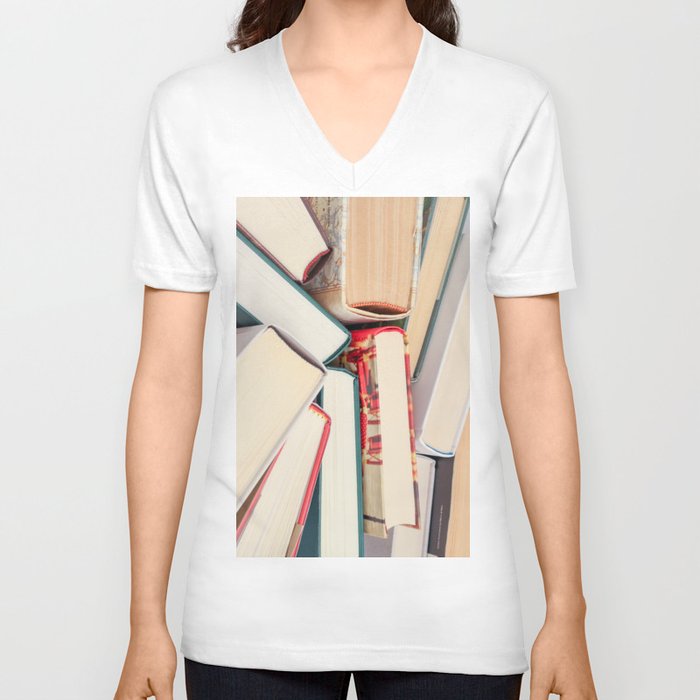 Book Stacks V Neck T Shirt