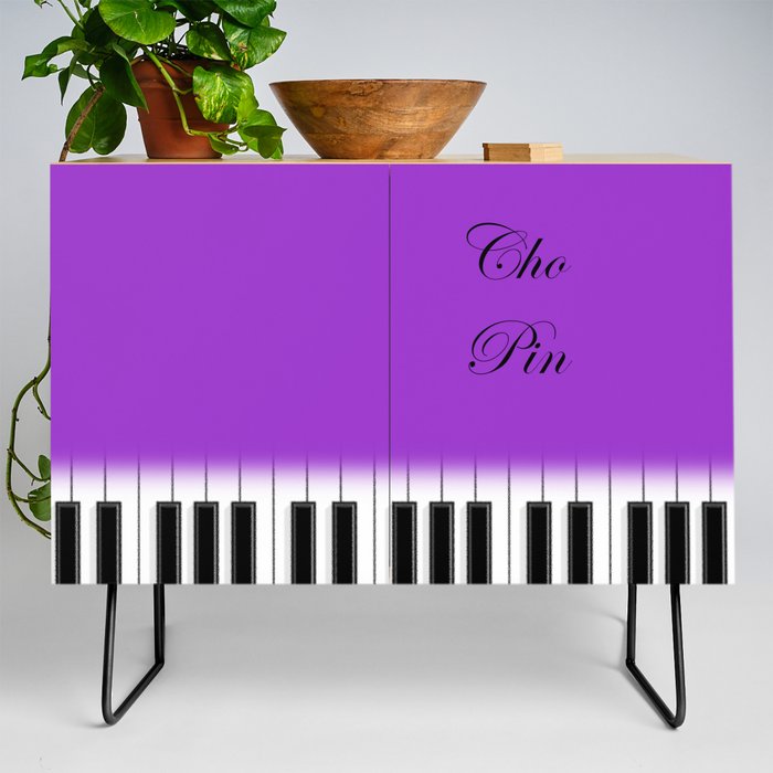 Violet, twisted Chopin name and piano keyboard Credenza