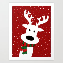 Reindeer in a snowy day (red) Art Print
