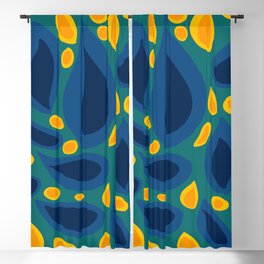 Abstract blue and yellow leaves pattern minimal Blackout Curtain