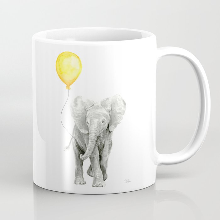 Elephant Watercolor Yellow Balloon Whimsical Baby Animals Coffee Mug